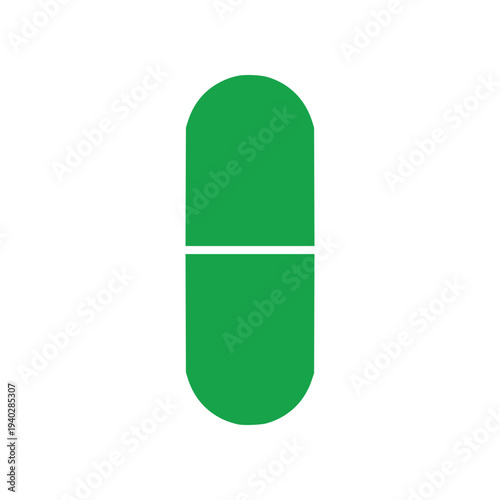 Minimal capsule pill icon in flat SVG style. Simple medicine symbol ideal for pharmacy graphics, healthcare apps, and medical information designs.