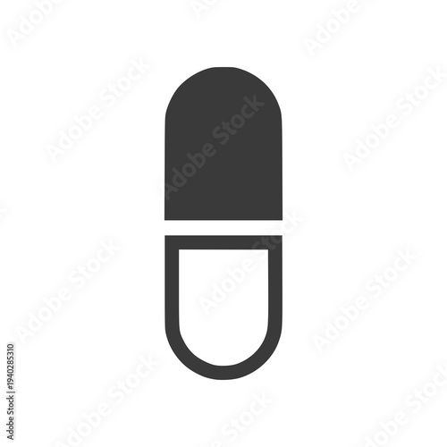 Minimal capsule pill icon in flat SVG style. Simple medicine symbol ideal for pharmacy graphics, healthcare apps, and medical information designs.