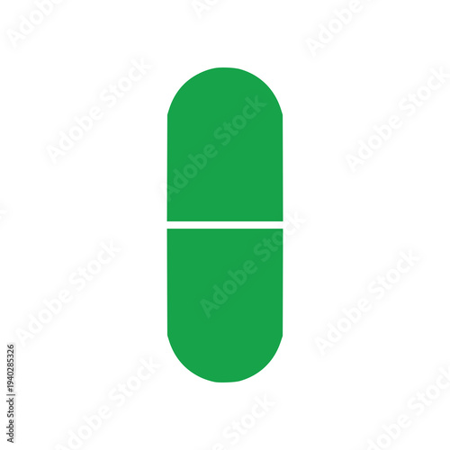 Minimal capsule pill icon in flat SVG style. Simple medicine symbol ideal for pharmacy graphics, healthcare apps, and medical information designs.