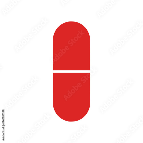 Minimal capsule pill icon in flat SVG style. Simple medicine symbol ideal for pharmacy graphics, healthcare apps, and medical information designs.