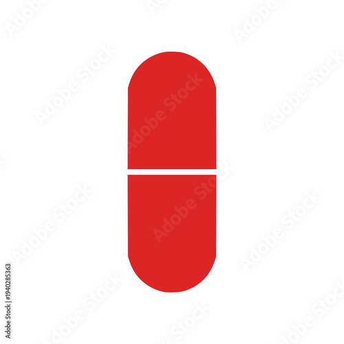 Minimal capsule pill icon in flat SVG style. Simple medicine symbol ideal for pharmacy graphics, healthcare apps, and medical information designs.