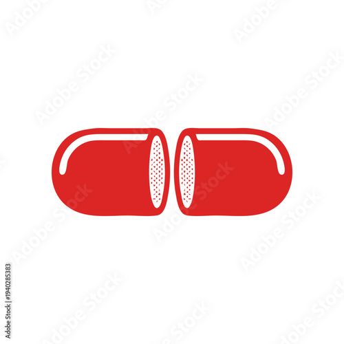 Minimal capsule pill icon in flat SVG style. Simple medicine symbol ideal for pharmacy graphics, healthcare apps, and medical information designs.
