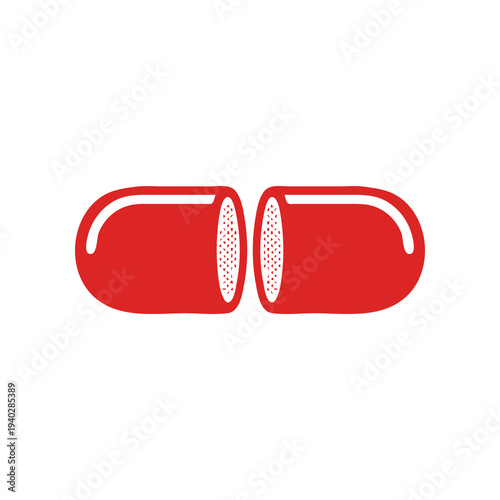 Minimal capsule pill icon in flat SVG style. Simple medicine symbol ideal for pharmacy graphics, healthcare apps, and medical information designs.