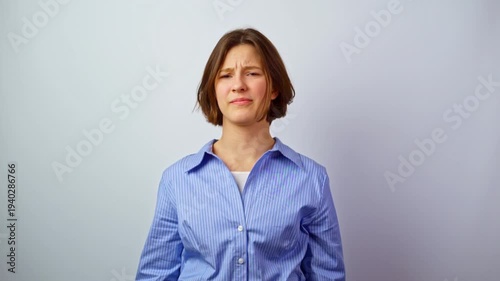 Beautiful young girl squinting eyes from poor vision then putting on glasses and rejoicing transformation before and after concept clear sight happiness successful purchase