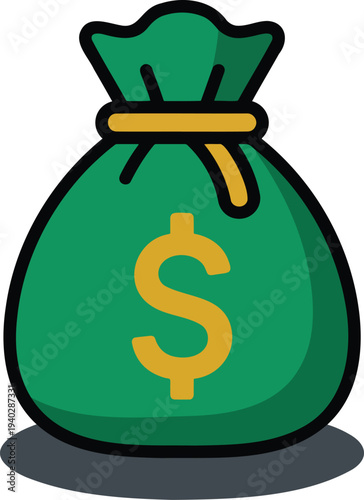 Green Money Bag with Dollar Sign Wealth and Finance Concept Vector Icon