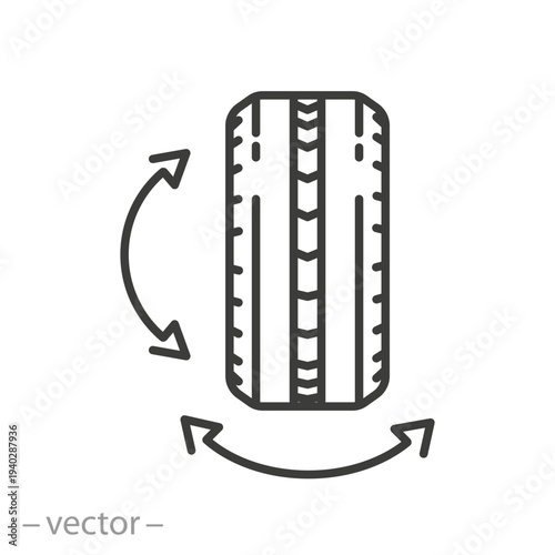 wheel alignment icon, tire tilt setting, car service outline editable vector