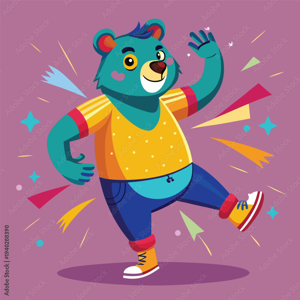 Naklejka premium Cute Dancing Bear Cartoon Character Vector Illustration