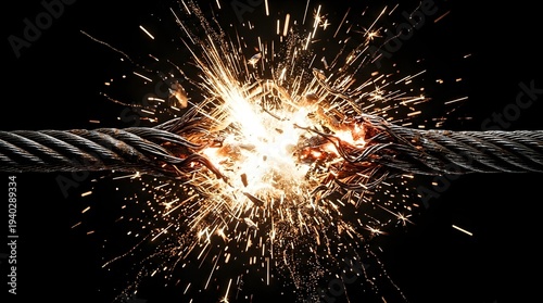 Electric wire breaking with sparks flying everywhere from a sudden short circuit incident