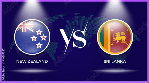 New Zealand vs Sri Lanka flag and world map use for t20 women cricket world cup 2026 template banner design.