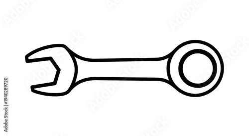 A simple line drawing of a combination wrench on a white background.