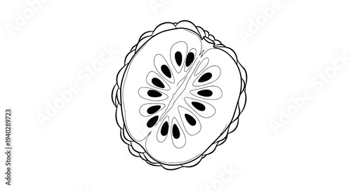 Detailed illustration of a pomegranate cross-section with seeds.