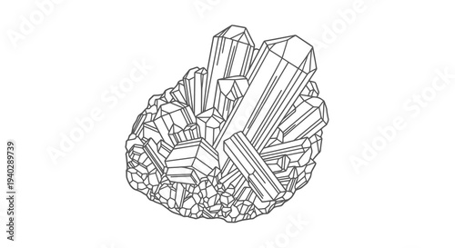 A detailed illustration of a crystal cluster on a plain white background.