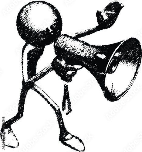 Grunge Sketch Figure with Megaphone