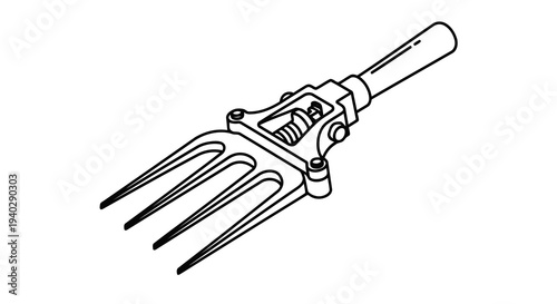 A simple line drawing of a garden fork with a mechanical attachment.