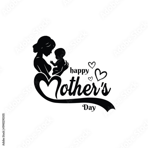 Happy Mother's Day Calligraphy Lettering with Hearts
