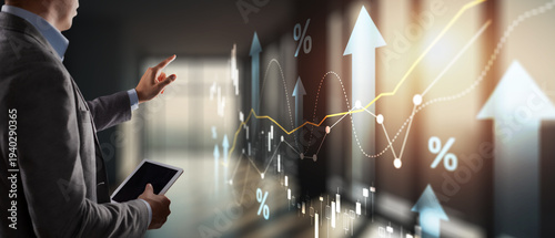 Growing charts against the backdrop of the city. Business chart and reflection buildings