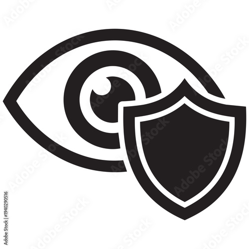 Eye with shield icon, symbol of privacy protection, data security, visual surveillance, and digital safety concept