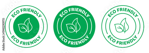 Eco Friendly Icons. green vector badge of Ecologic healthy or natural food products, green leaf label sticker. isolated Vector Illustration.