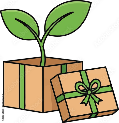 Eco Friendly Gift Box with Plant Illustration