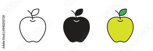 Minimalist single apple fruit icon with leaf, suitable for education symbols, healthy eating apps, vegan lifestyle, and garden produce.