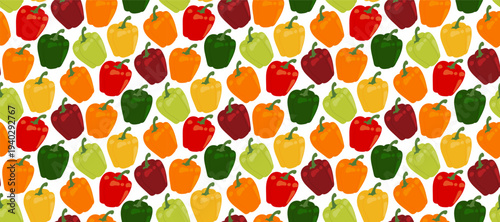 Colorful Bell Pepper Seamless Pattern, Flat Vector Vegetable Background. Vector illustration