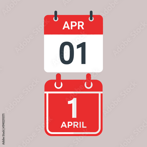 April 1st Calendar Icon - Flat Design, Tear-off Page, Date Reminder, Holiday Symbol, Spring Date, First Day of April, Digital Graphic, Web Element, UI Design, Vector Illustration