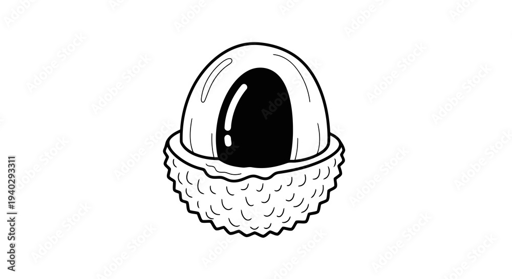 Fototapeta premium A simple black and white drawing of a kiwi fruit cut open to reveal its dark interior.