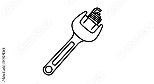 A simple line drawing of an adjustable wrench on a white background.