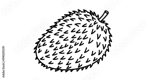 A simple line drawing of a durian fruit with spiky exterior