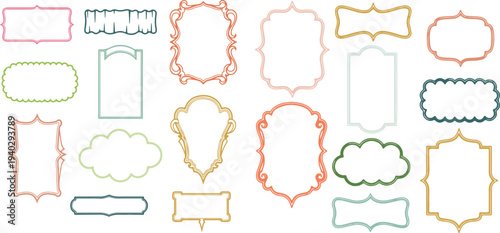 Colorful Decorative Label Frames Collection – 24 Ornate Vector Borders for Scrapbooking, Design, and Craft Projects