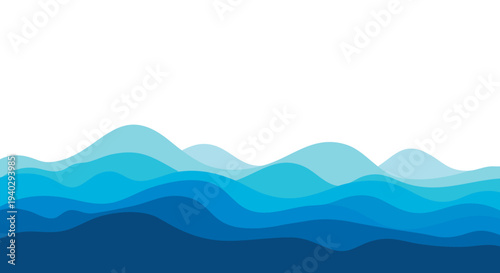 Abstract layered waves in shades of blue create a calming seascape.