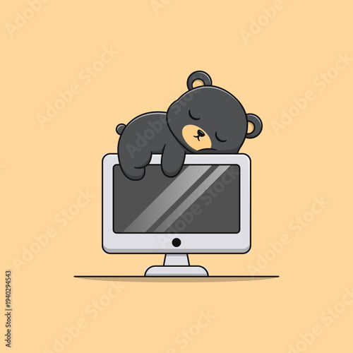 Cartoon black bear sleeping monitored