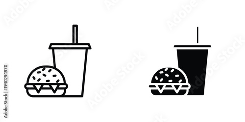 Hamburger and soft drink cup icon in doodles flat and line stroke pack