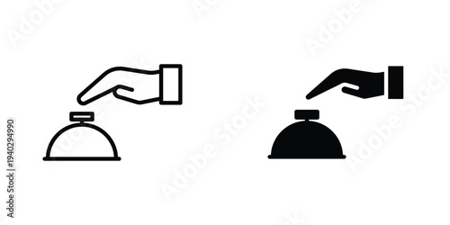 Hand touching service bell icon in doodles flat and line stroke pack