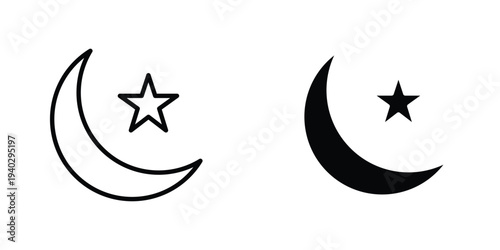 Islam star and crescent icon in doodles flat and line stroke pack
