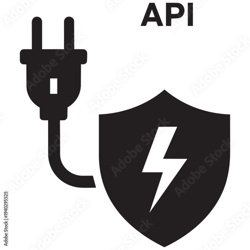 Api security icon with power plug and shield lightning bolt vector illustration isolated on transparent background