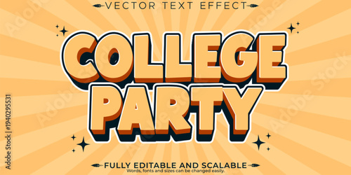 A vibrant college party text effect with editable and scalable vector design