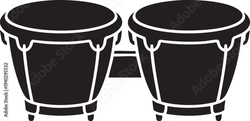 Bongo Drums Silhouette in Simple Monochrome Black and White Illustration for Music