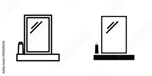 Makeup mirror icon in doodles flat and line stroke pack