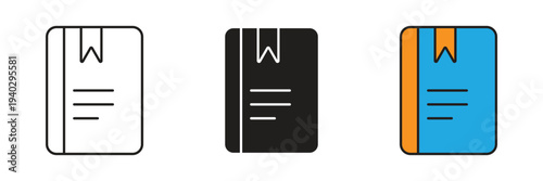 Pocket notebook or diary icon with a bookmark and text lines, ideal for journalism, personal notes, education, and literature symbols.
