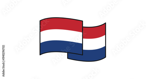 Waving flags of the netherlands with horizontal red, white, and blue stripes are displayed together as a symbol of dutch national pride.