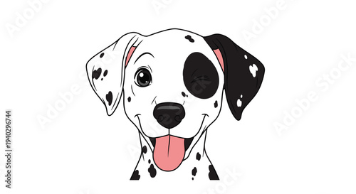 Cute dalmatian puppy dog with black spots is winking with one eye and sticking its tongue out in a playful gesture.