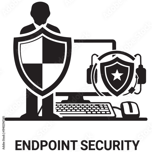 Endpoint security icon flat vector graphic for user device protection isolated on transparent background