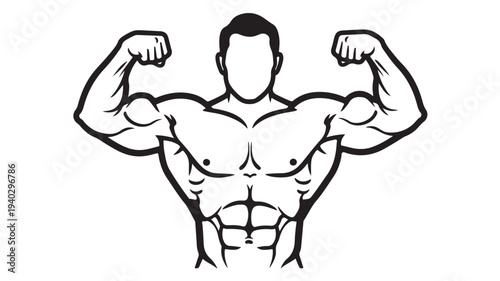 Wallpaper Mural Muscular Man Flexing Biceps in Simple Line Art Style with High Contrast Black and White for Fitness Branding Torontodigital.ca