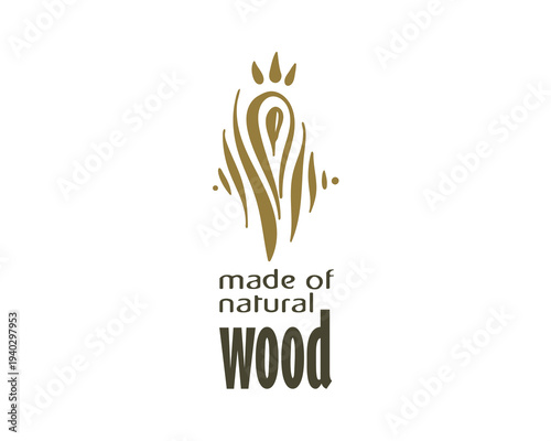 An unusual vector hand-drawn logo for the production of wood products