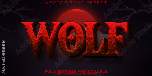 A premium vector text effect with a wolf theme in a dark and editable style
