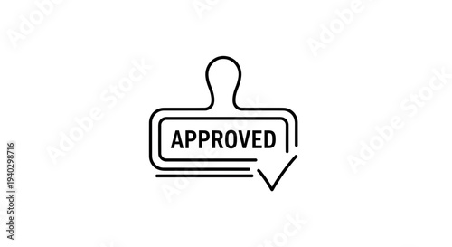 Approved Stamp Icon with Check Mark, Simple Line Design, Business Approval Concept