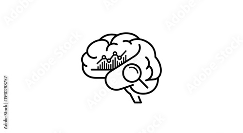 Brain with magnifying glass and data graph, symbolizing analysis and intelligence