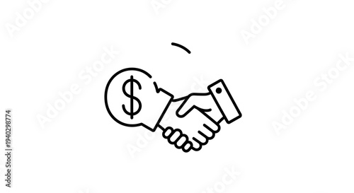 Business Handshake with Dollar Sign Icon - Agreement, Partnership, Finance Concept