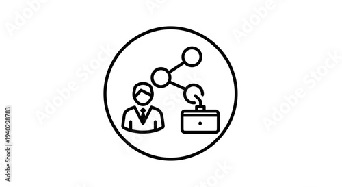 Business networking concept: person connected to briefcase via nodes